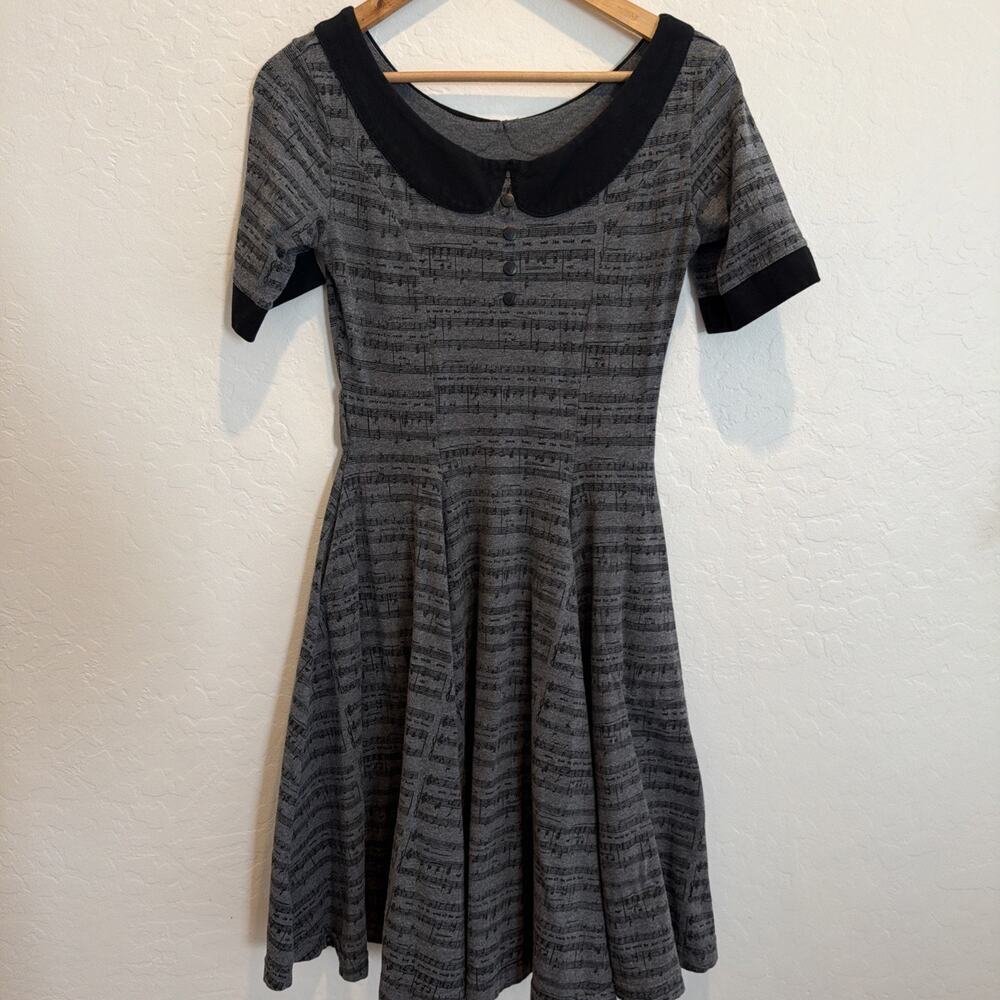 Effies Heart Womens s Gertie Dress Symphony Print Black Gray Music Rockabilly